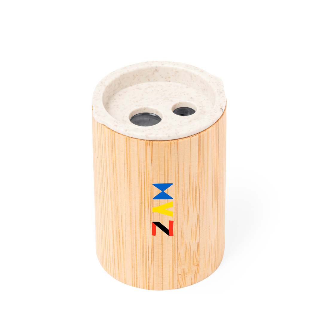 Sacapuntas personalizado Dilaver de caña de trigo y bambú con contenedor