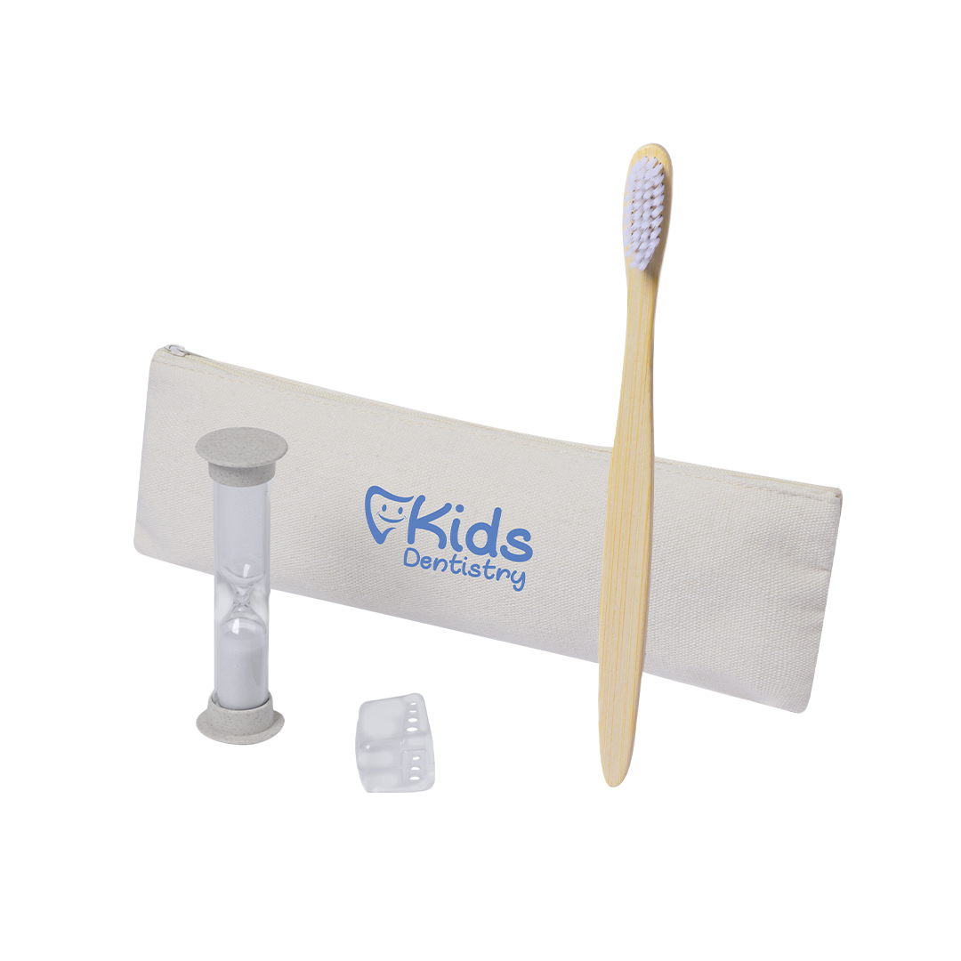 Set cepillo dientes personalizado Lowchen bambú con reloj arena - Hogar - Regalo Promocional Personalizado