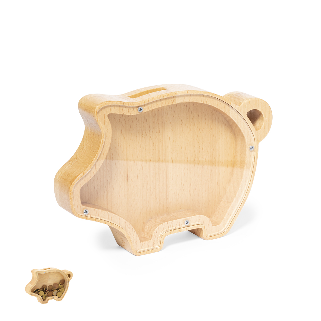 Hucha personalizada Jasara cerdito con ventana de metacrilato transparente - Niños y Juegos - Regalo Promocional Personalizado