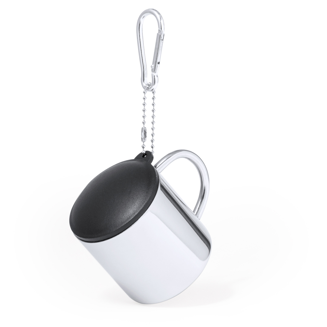 Taza de acero inox personalizada Melbour de 145ml con mosquetón