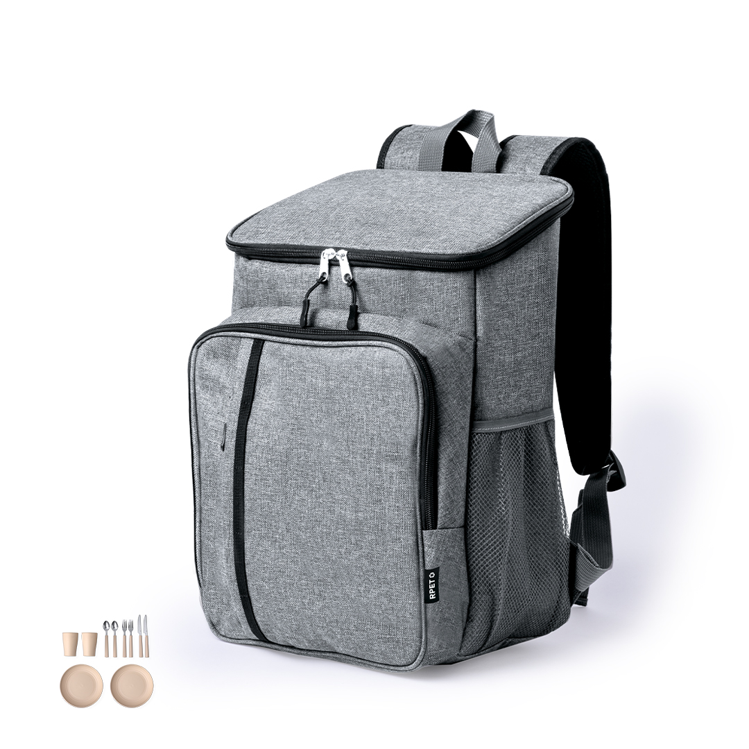 Mochila nevera picnic personalizada Shira de RPET 600D con vajilla - Verano - Regalo Promocional Personalizado