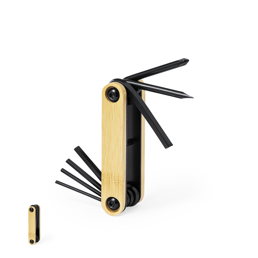 Multiherramienta personalizada Ruselton de acero carbono con carcasa bambú - Multiherramientas - Regalo Promocional Personalizado