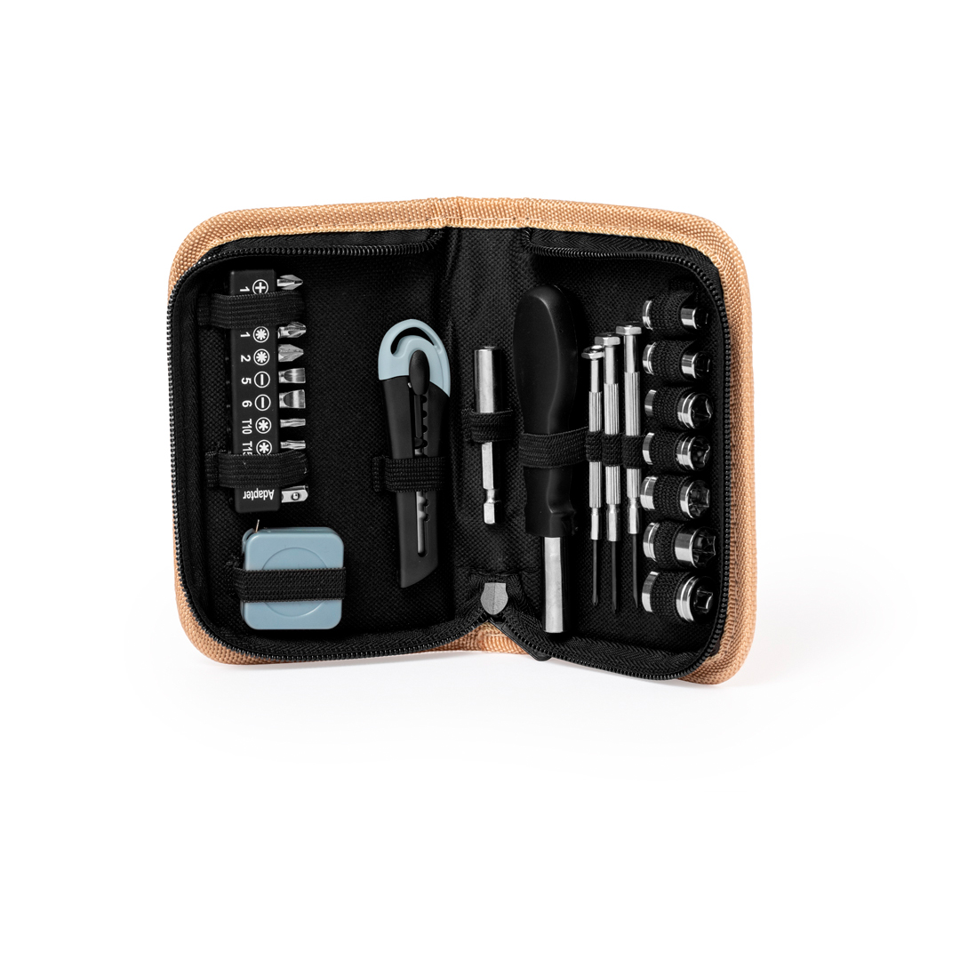 Set herramientas personalizado Belamy de 24 accesorios en estuche corcho