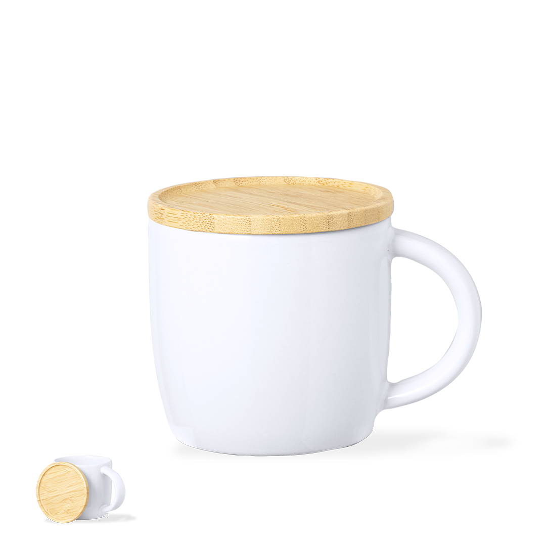 Taza de cerámica con bambú personalizada Zenara bifuncional de 350ml - Tazas y vasos personalizados - Regalo Promocional Personalizado