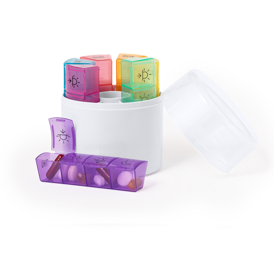Pastillero semanal personalizado Ablix compacto cilíndrico