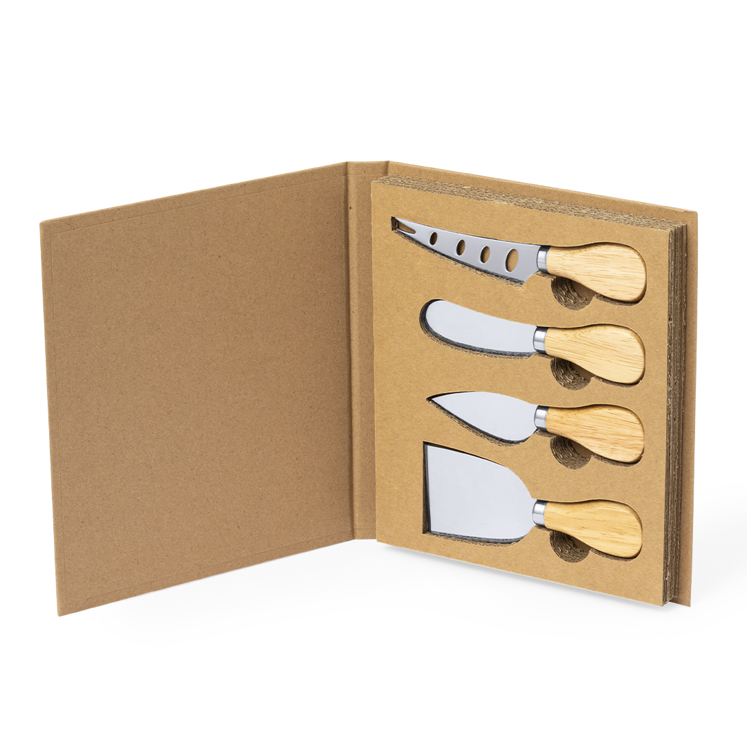 Set quesos personalizado Kubin de madera con 4 utensilios especializados ECO - Packs de regalo personalizado - Regalo Promocional Personalizado