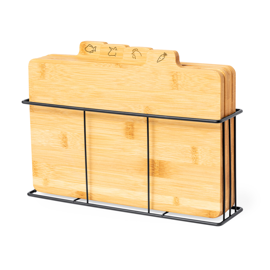 Set de tablas personalizado Sendak de bambú con cesta metálica