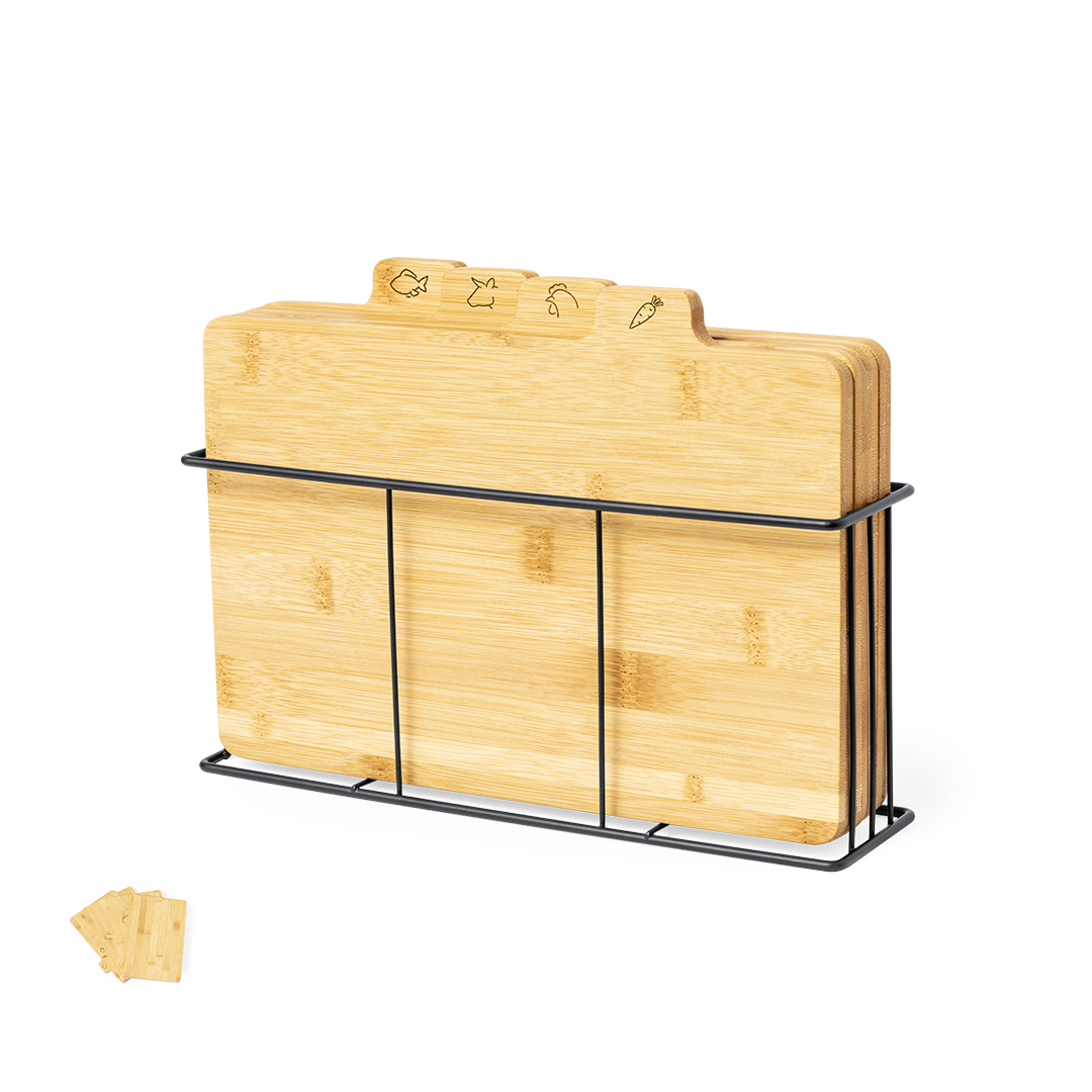 Set de tablas personalizado Sendak de bambú con cesta metálica - Packs de regalo personalizado - Regalo Promocional Personalizado