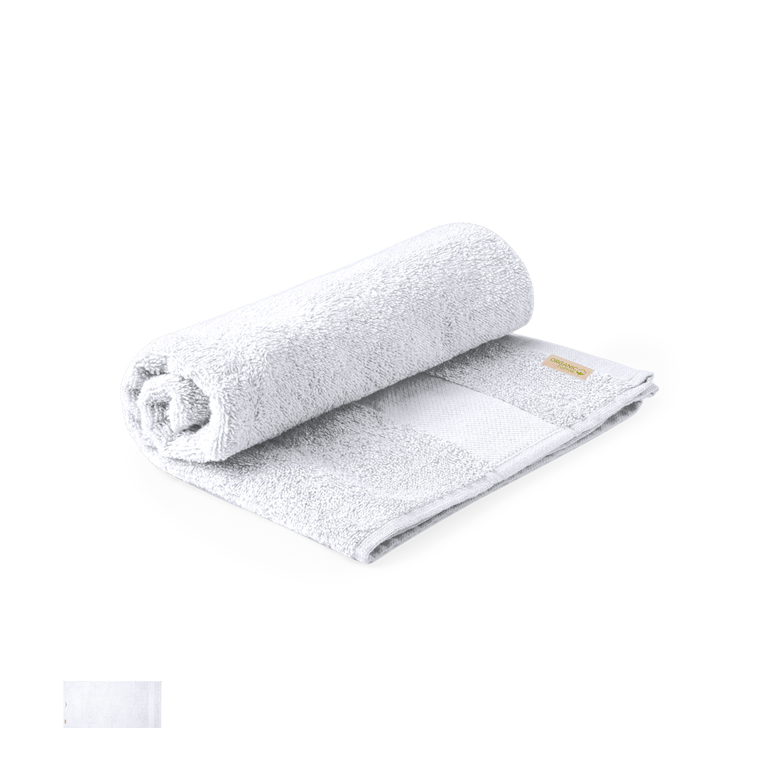 Toalla personalizada Koleva de algodón orgánico con bolsa reciclada de 70x140cm - Verano - Regalo Promocional Personalizado