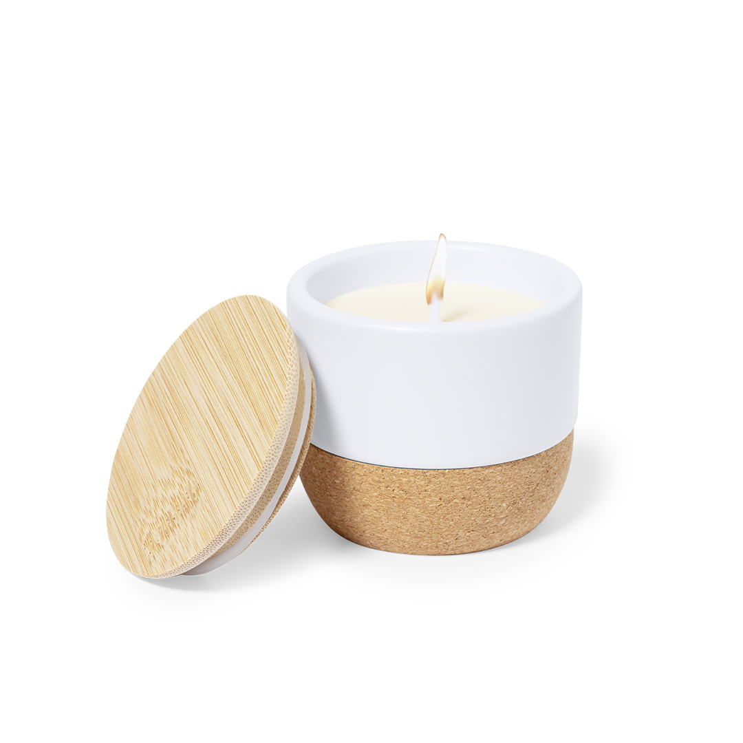 Vela aromática personalizada Lavolia de cerámica con base corcho - Velas personalizadas - Regalo Promocional Personalizado