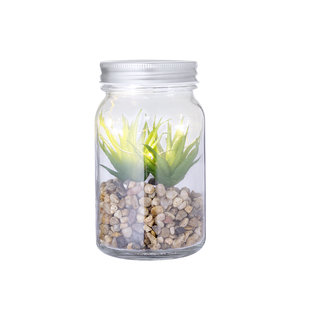 Planta decorativa personalizada Kyala con iluminación LED en tarro borosilicato - Jardín - Regalo Promocional Personalizado