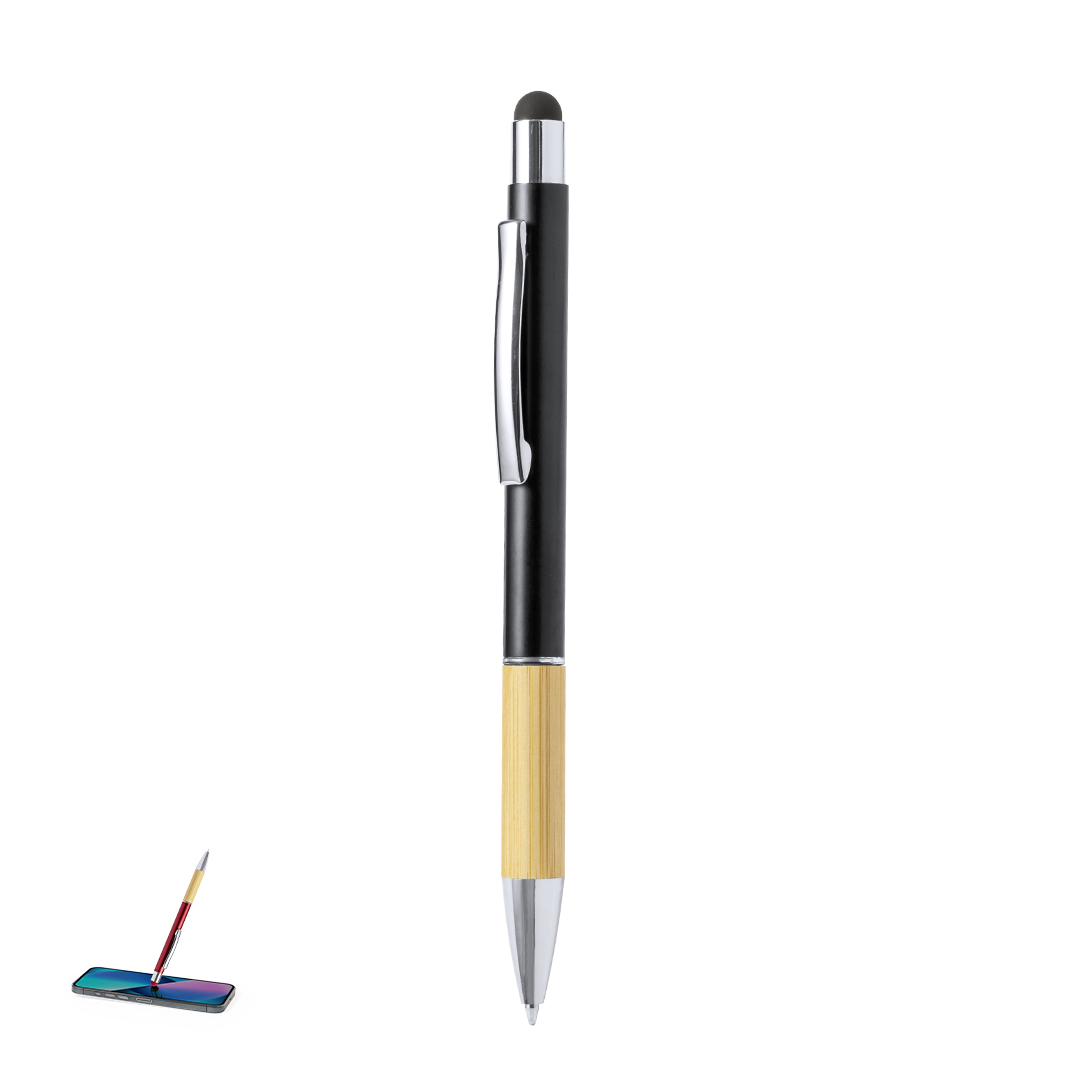 Bolígrafo puntero elegante personalizado Piket de bambú y aluminio giratorio - Oficina - Regalo Promocional Personalizado