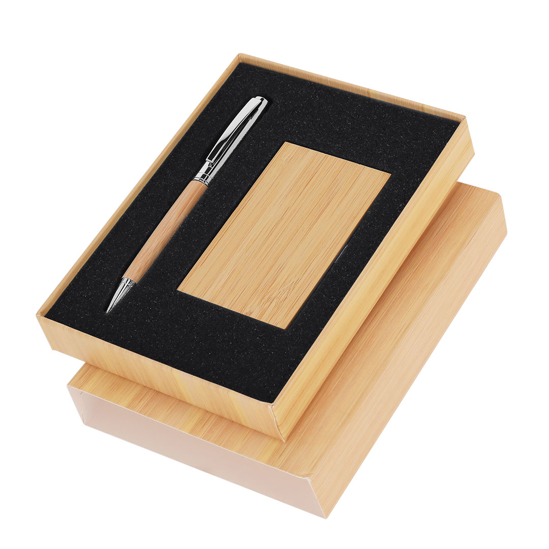 Set personalizado Jarviner bolígrafo y tarjetero de bambú metálico - Set de escritura personalizados - Regalo Promocional Personalizado
