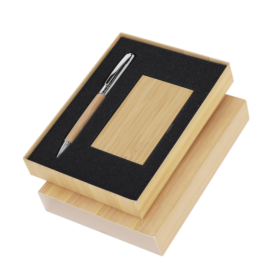 Set personalizado Jarviner bolígrafo y tarjetero de bambú metálico - Set de escritura personalizados - Regalo Promocional Personalizado