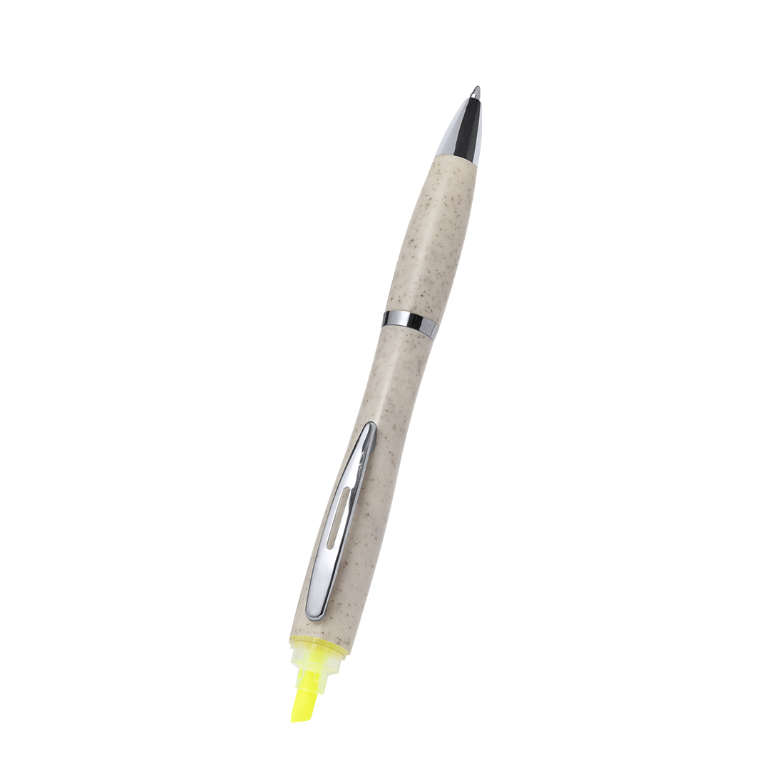Bolígrafo personalizado Kinun de caña de trigo con marcador fluorescente - Oficina - Regalo Promocional Personalizado - vista alternativa
