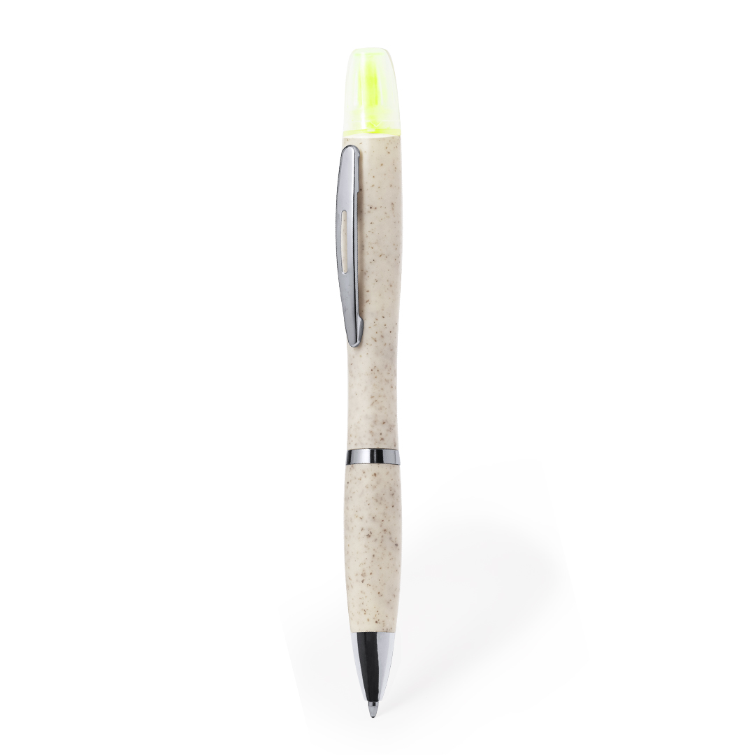 Bolígrafo personalizado Kinun de caña de trigo con marcador fluorescente - Oficina - Regalo Promocional Personalizado