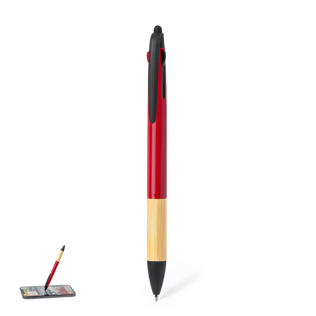 Bolígrafo puntero práctico personalizado Milok de bambú con 3 tintas - Oficina - Regalo Promocional Personalizado