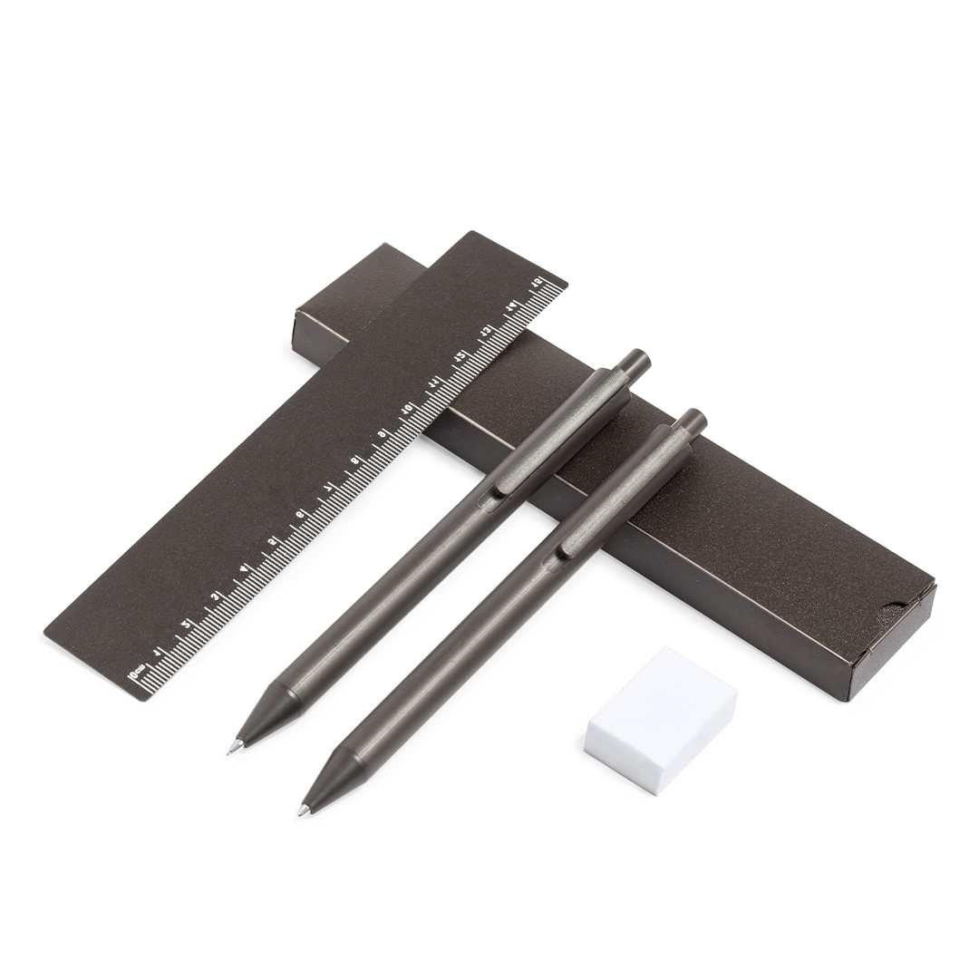 Set personalizado Proston de fibra de café con bolígrafo, portaminas y regla ECO - Set de escritura personalizados - Regalo Promocional Personalizado