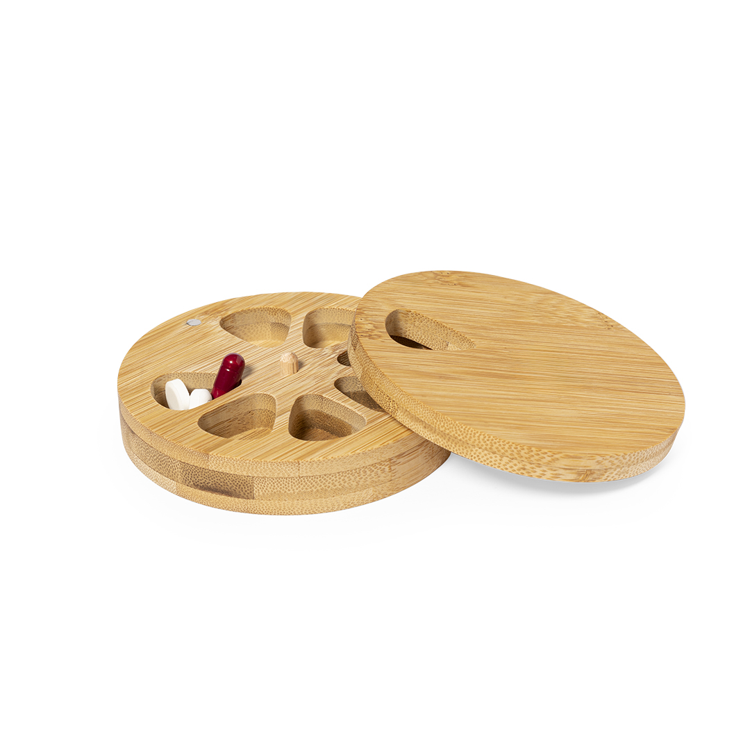 Pastillero personalizado Medlar de bambú semanal cilíndrico - Pastilleros personalizados - Regalo Promocional Personalizado