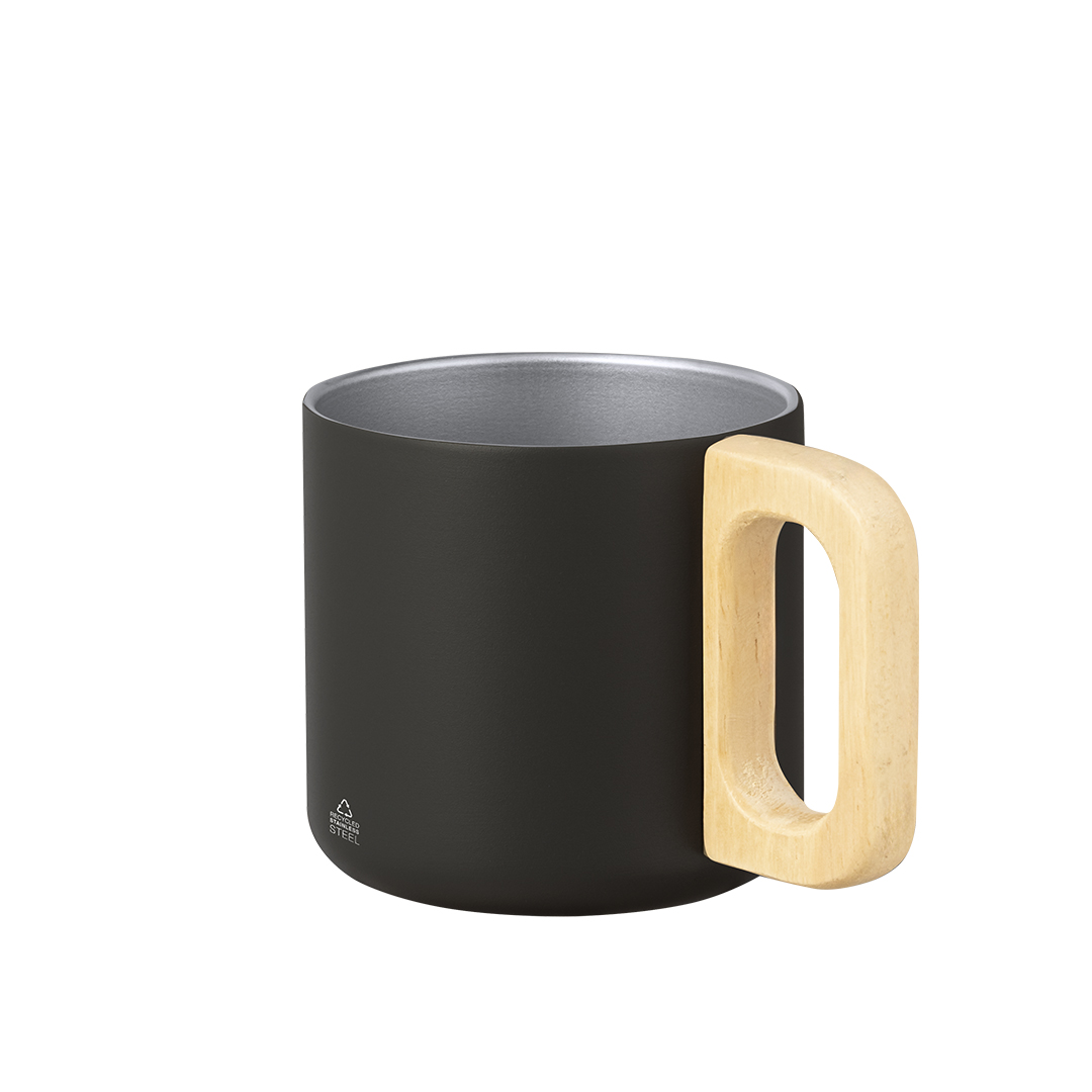 Taza de acero inox reciclado personalizada Garfun de 400ml con asa de madera - Tazas y vasos personalizados - Regalo Promocional Personalizado