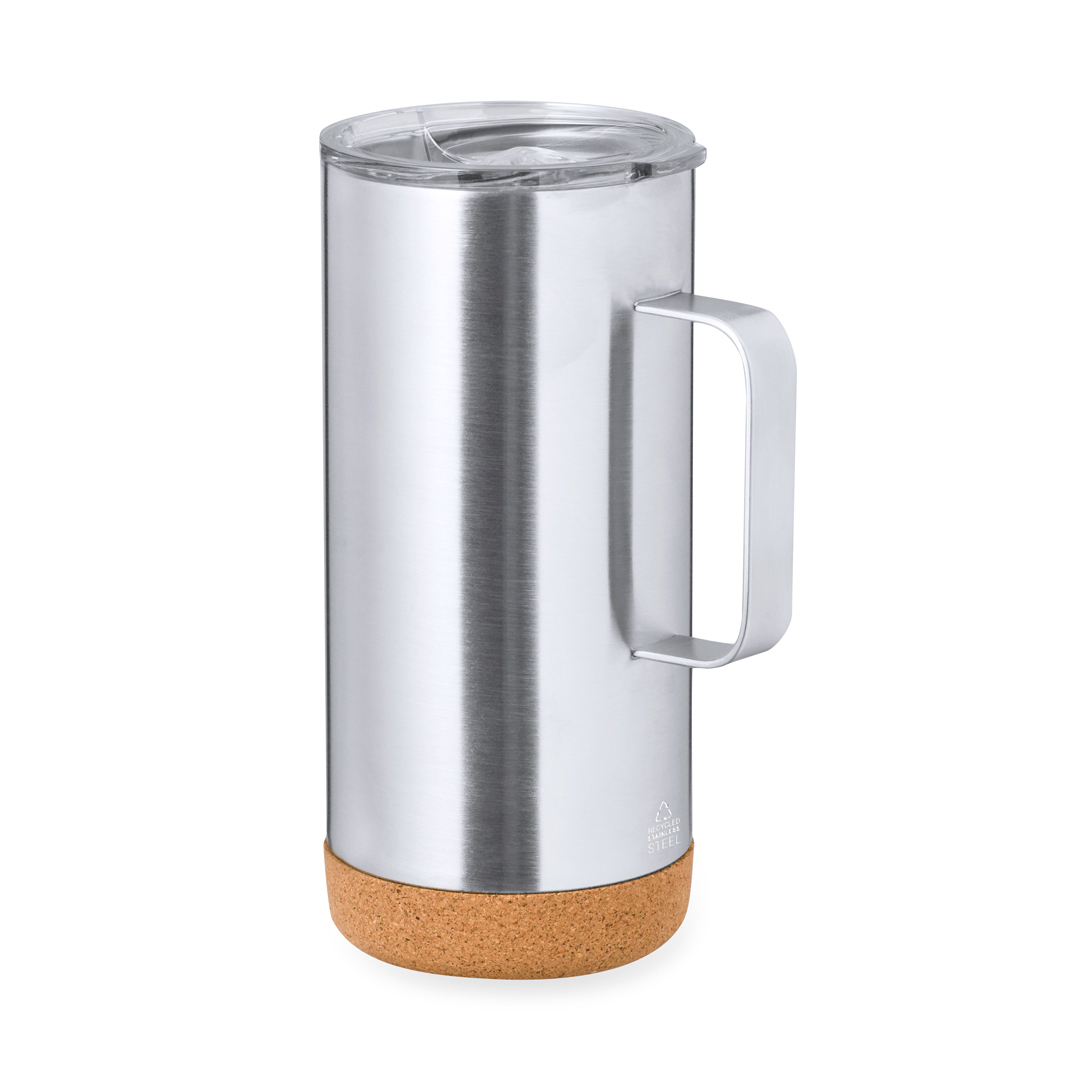 Taza térmica personalizada Frilan de acero inox reciclado con corcho de 450ml
