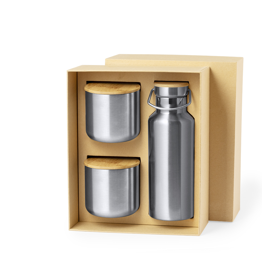 Set personalizado Dickinson bidón y 2 vasos térmicos acero bambú - Tazas y vasos personalizados - Regalo Promocional Personalizado