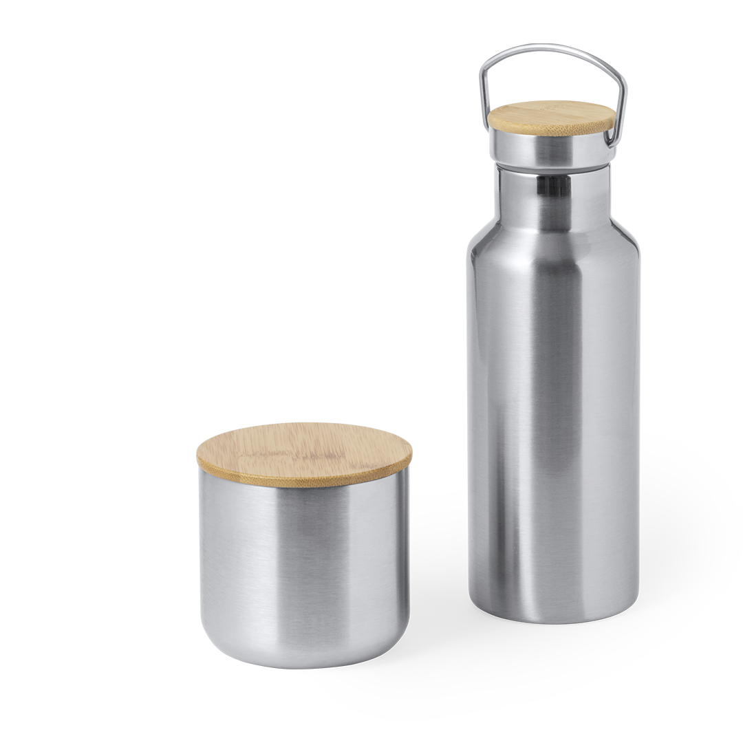 Set personalizado Debris bidón y vaso térmico de acero inox bambú - Tazas y vasos personalizados - Regalo Promocional Personalizado