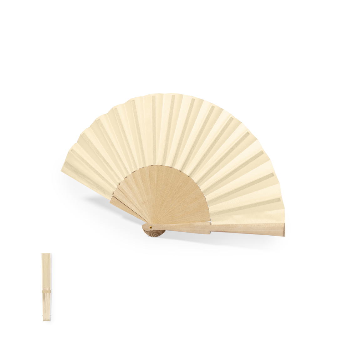 Abanico Sayiri de madera y algodón poléster corporativo - Verano - Regalo Promocional Personalizado