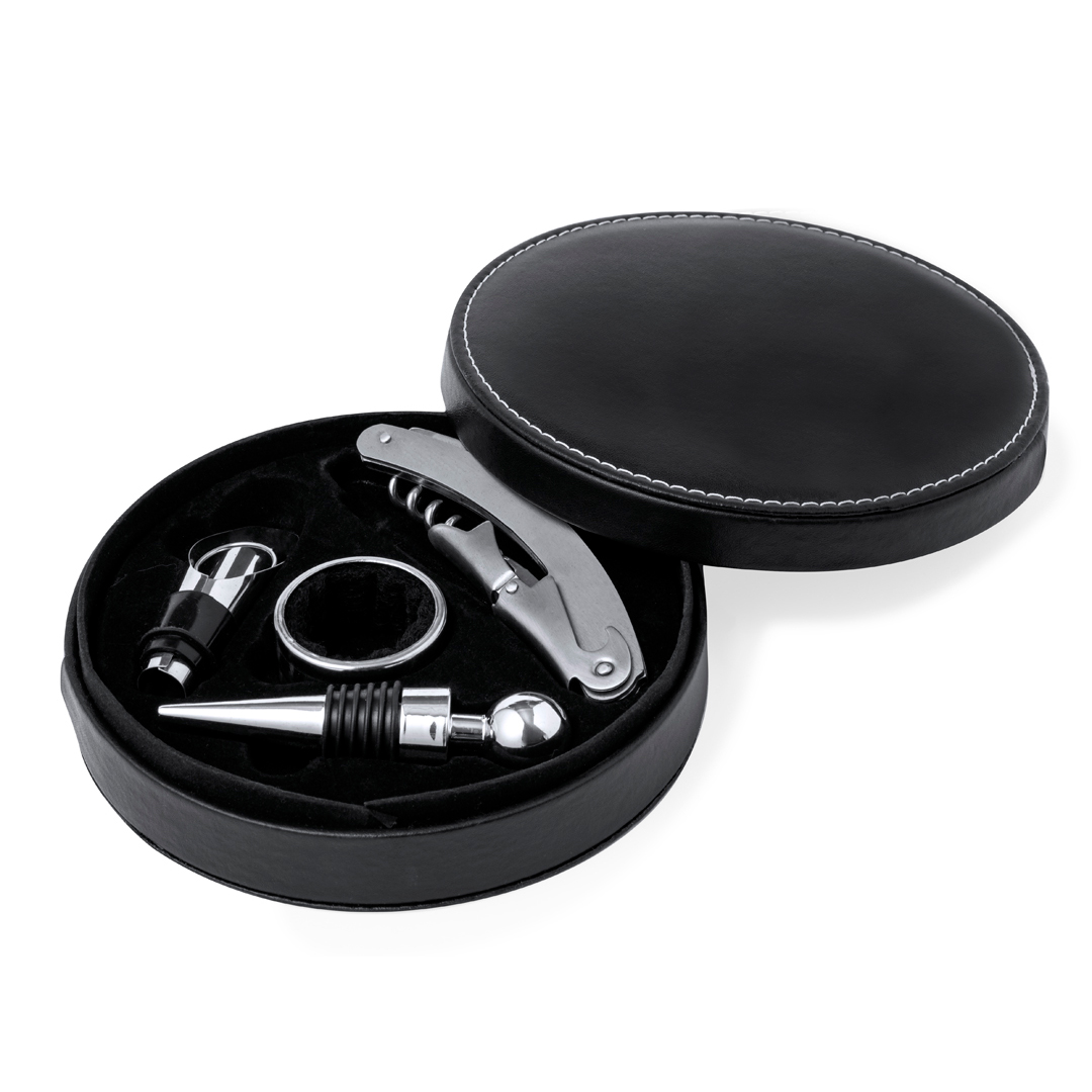 Set de vinos personalizado Albion circular de polipiel con accesorios de acero - Packs de regalo personalizado - Regalo Promocional Personalizado - imagen 3