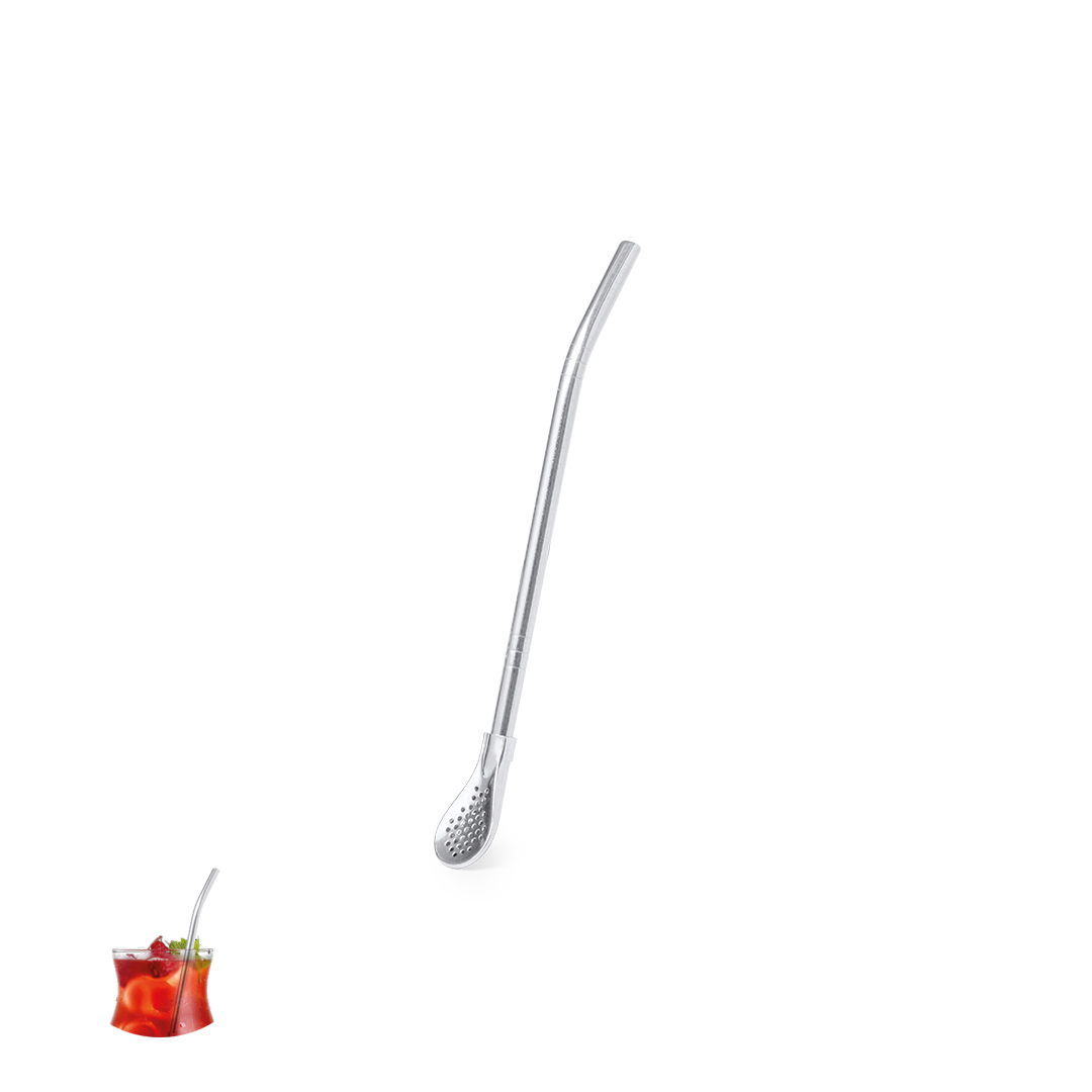 Agitador Pajita Evin de acero inox con cucharilla filtro - Otros accesorios bodega - Regalo Promocional Personalizado