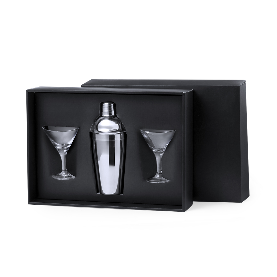 Set cóctel personalizado Cefiro de acero inox con copas cristal - Packs de regalo personalizado - Regalo Promocional Personalizado