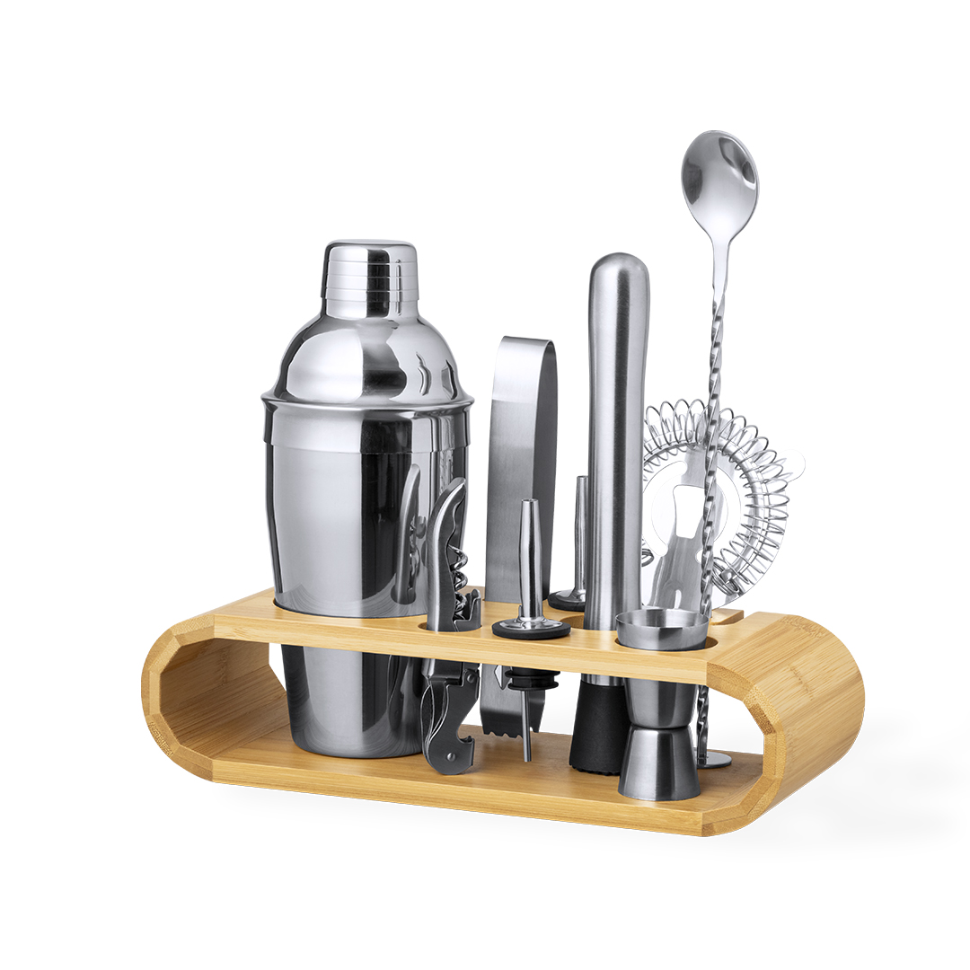 Set cóctel personalizado Hunton de acero inox con base bambú