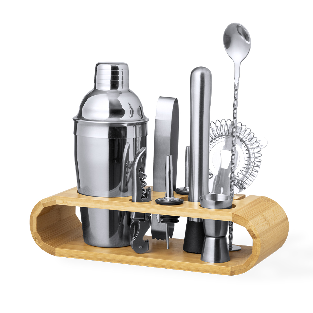 Set cóctel personalizado Hunton de acero inox con base bambú - Packs de regalo personalizado - Regalo Promocional Personalizado