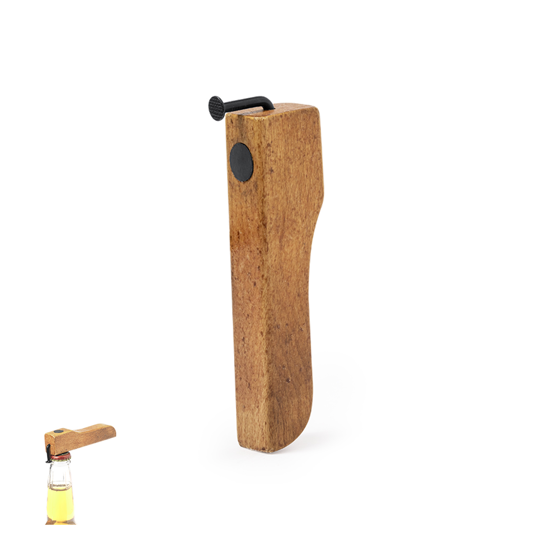 Abridor Clasinger de madera con diseño industrial - Imanes personalizados - Regalo Promocional Personalizado