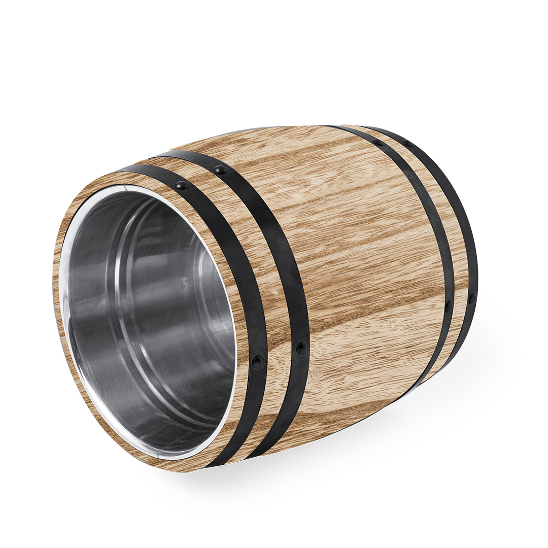 Cubitera personalizada Tonend de acero con exterior de madera tipo barril - Otros accesorios bodega - Regalo Promocional Personalizado - vista alternativa