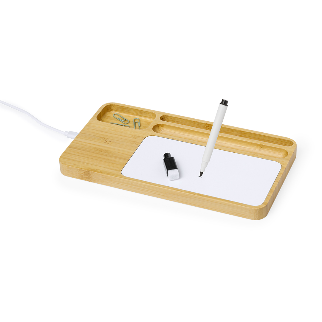Cargador personalizado organizador Lautrec inalámbrico 15W de bambú con pizarra