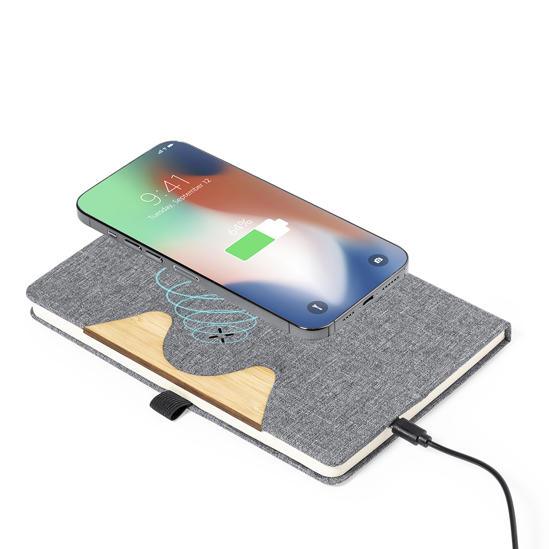 Bloc cargador personalizado Dalou A5 en RPET con bambú y cargador inalámbrico 15W - Tecnología - Regalo Promocional Personalizado - imagen 3