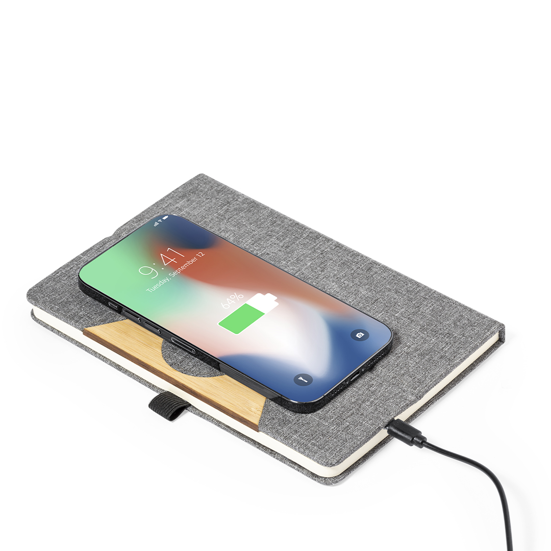 Bloc cargador personalizado Dalou A5 en RPET con bambú y cargador inalámbrico 15W - Tecnología - Regalo Promocional Personalizado - imagen 4