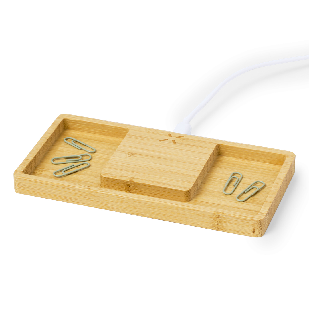 Cargador personalizado organizador Treit inalámbrico 15W de bambú multifuncional