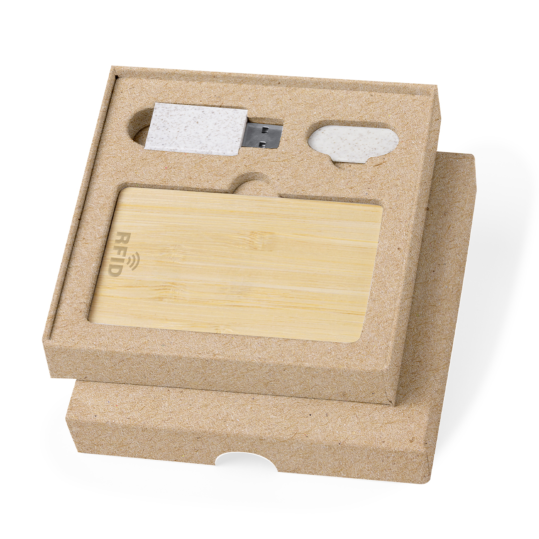 Set de seguridad personalizado Andigo con protección RFID de bambú y caña de trigo