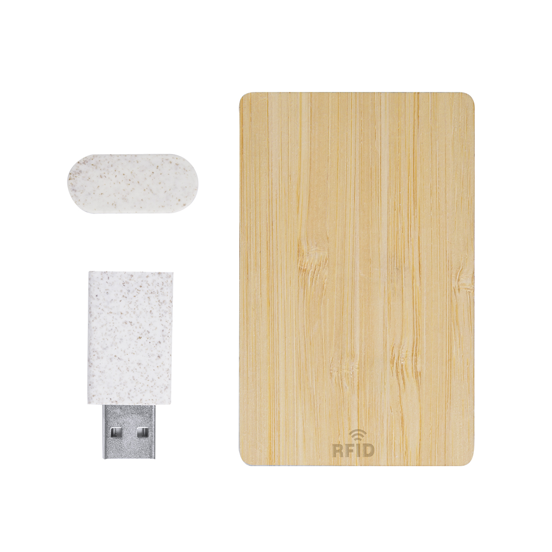 Set de seguridad personalizado Andigo con protección RFID de bambú y caña de trigo - Packs de regalo personalizado - Regalo Promocional Personalizado - imagen 3