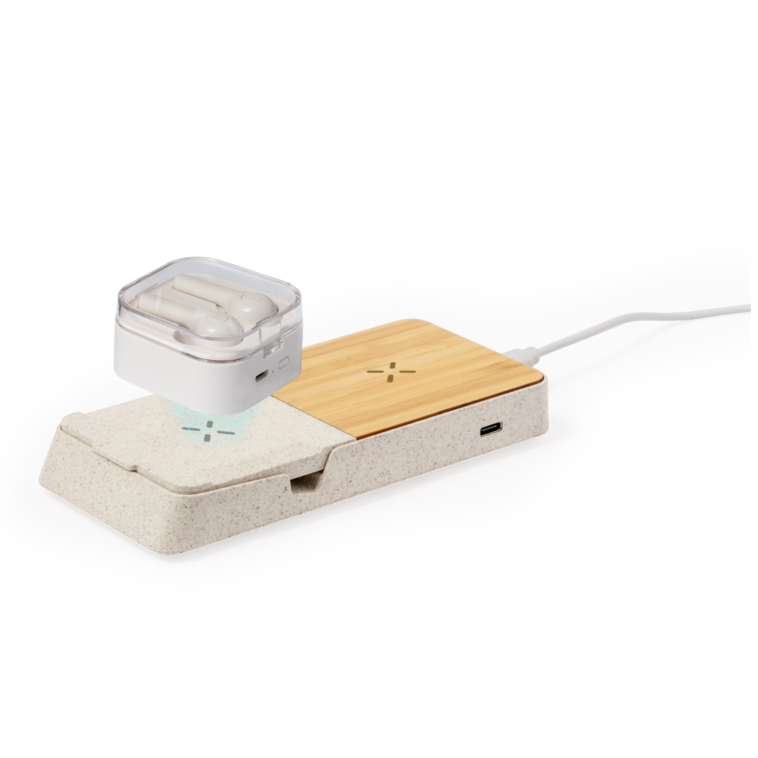 Cargador personalizado Barichen inalámbrico 15W de caña de trigo y bambú - Tecnología - Regalo Promocional Personalizado - imagen 3