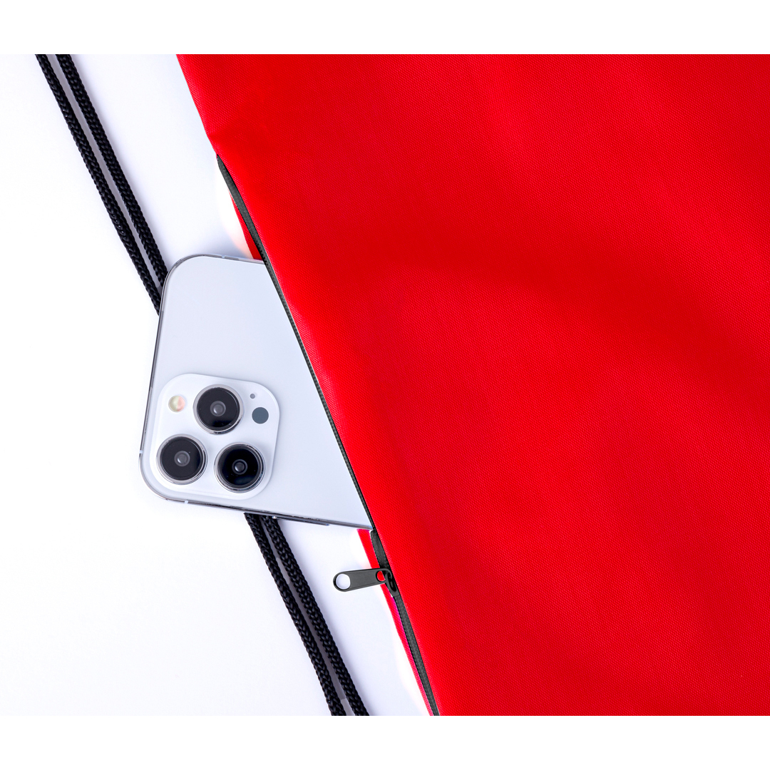 Mochila personalizada Hildan de cuerdas de RPET 210T con bolsillo lateral