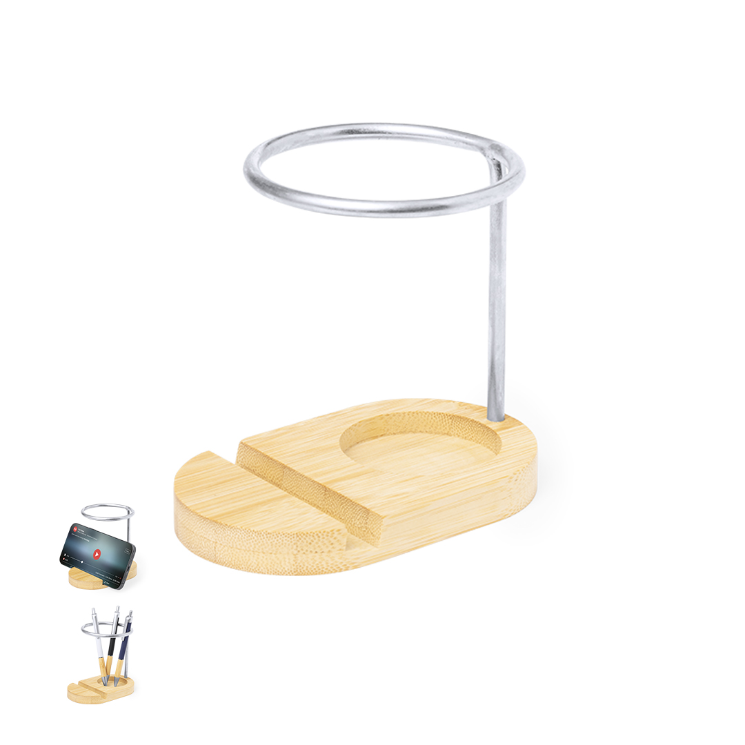 Lapicero soporte personalizado Furik de bambú con acero inox - Tecnología - Regalo Promocional Personalizado