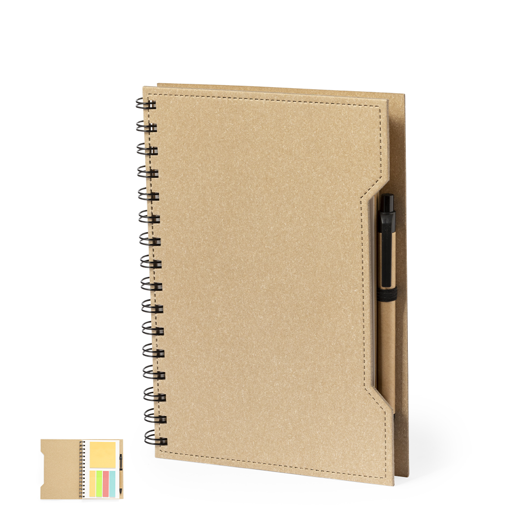 Libreta personalizada Mecony set de cartón reciclado con notas adhesivas - Set de escritura personalizados - Regalo Promocional Personalizado