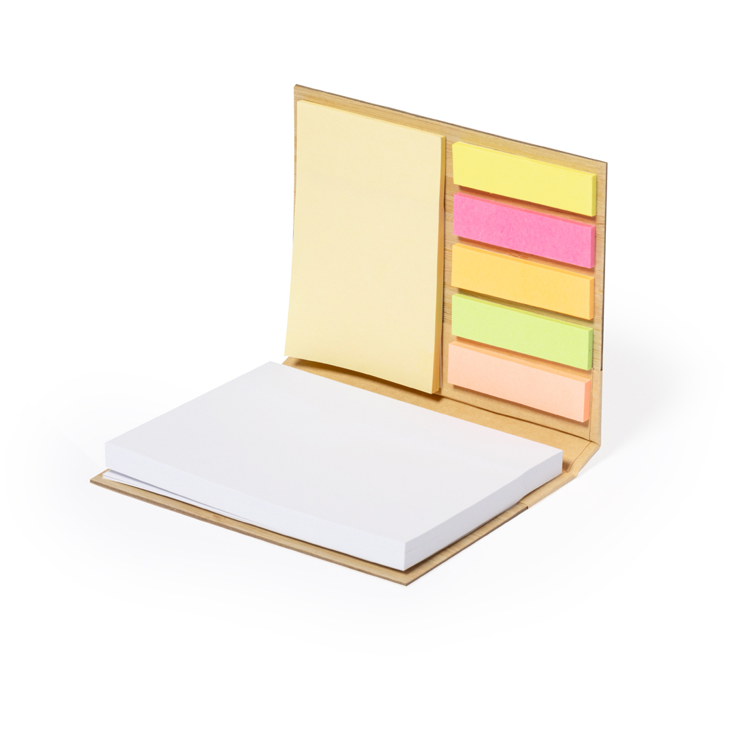 Bloc de notas personalizado Oresten en bambú con 70 hojas y notas adhesivas multicolor