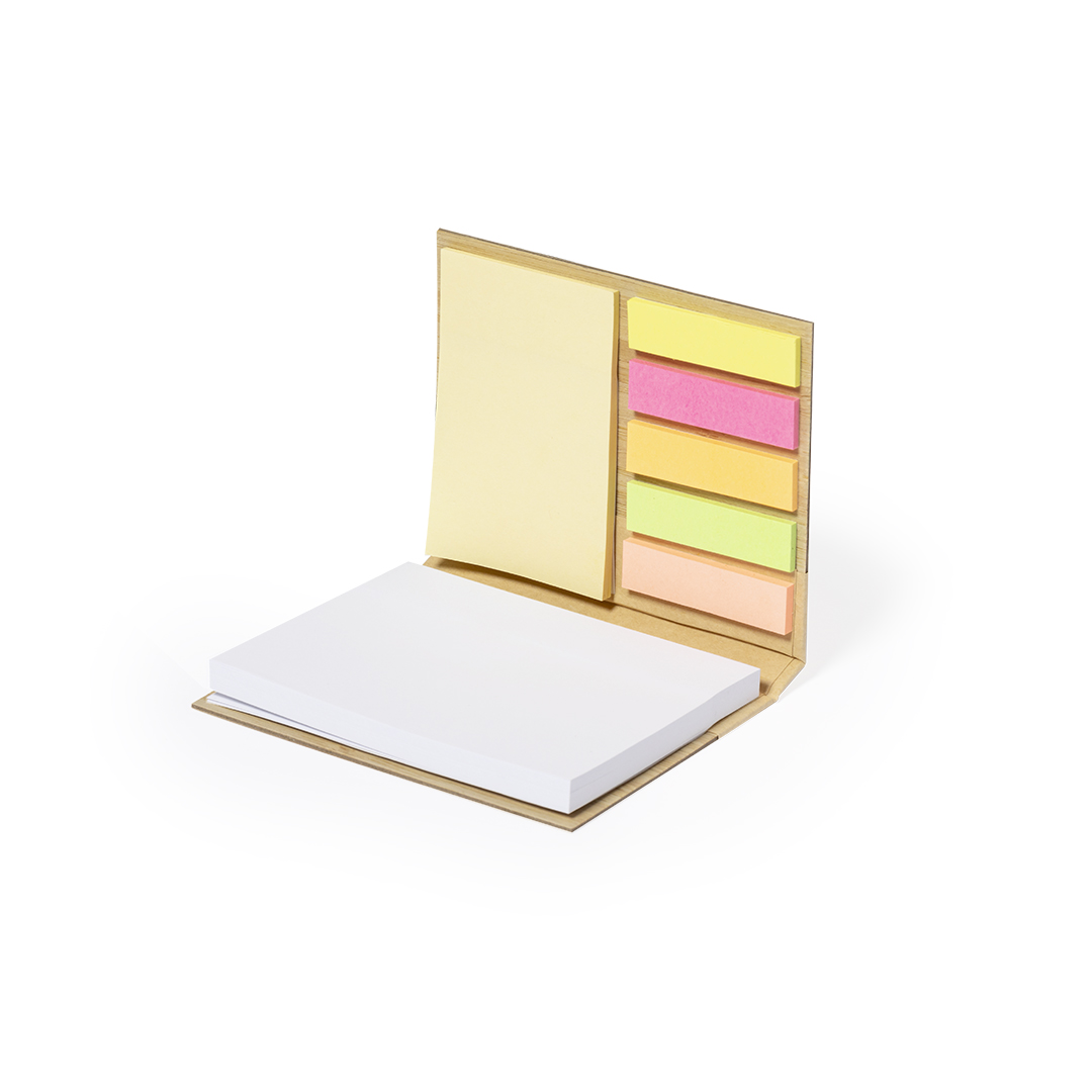 Bloc de notas personalizado Oresten en bambú con 70 hojas y notas adhesivas multicolor - Oficina - Regalo Promocional Personalizado