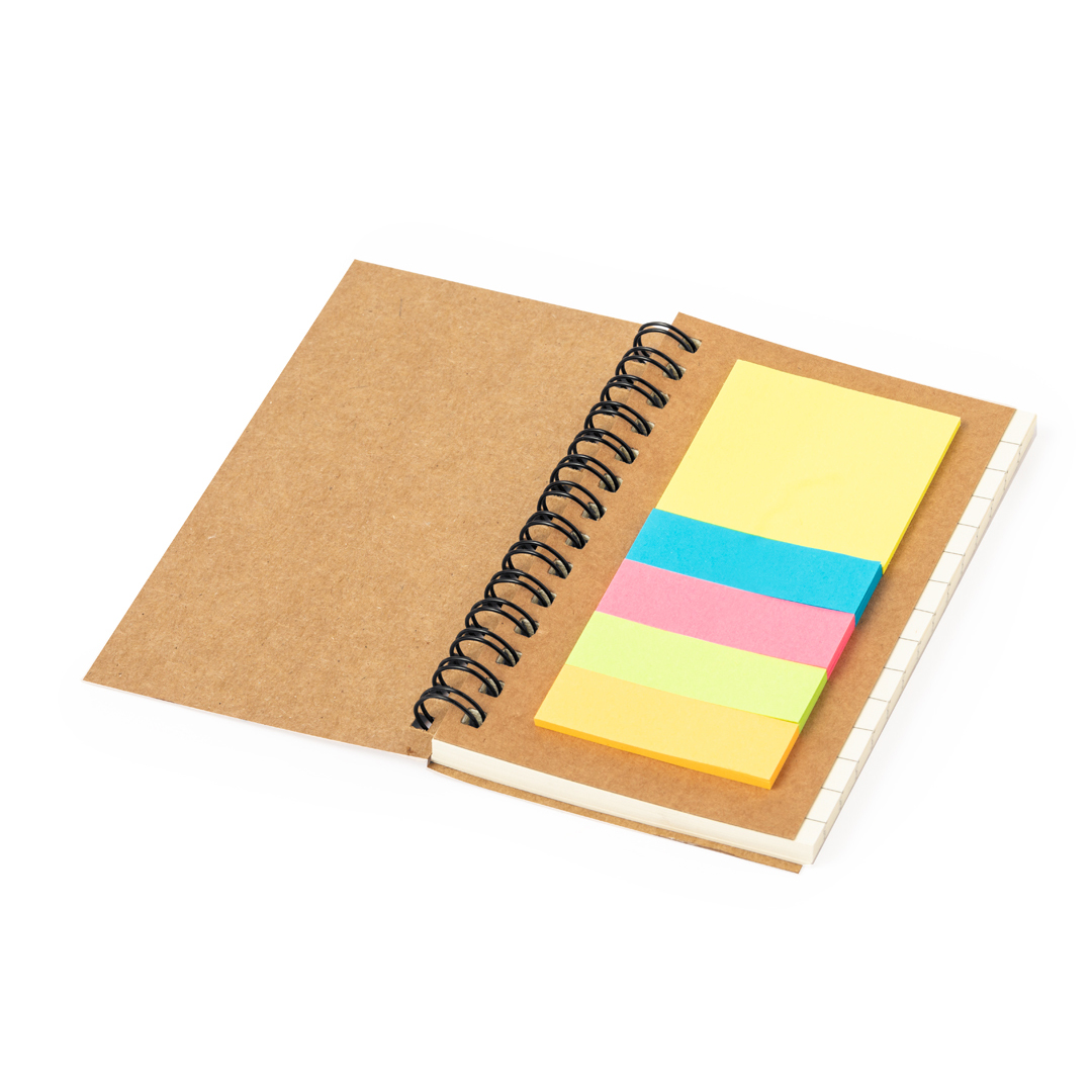 Bloc de notas personalizado Estein con anillas en cartón reciclado con notas adhesivas