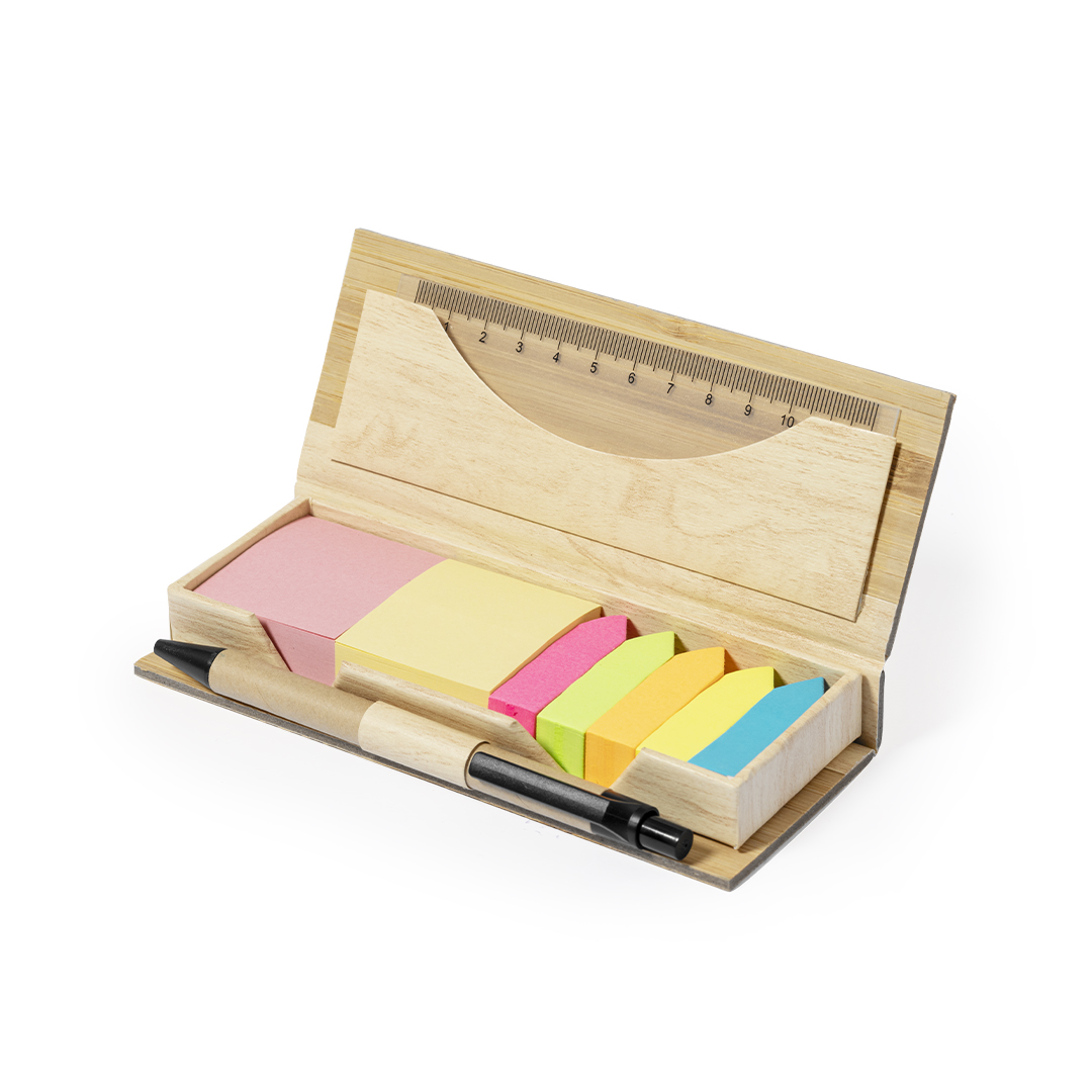 Set de oficina personalizado Mikonen de bambú con notas adhesivas ECO - Oficina - Regalo Promocional Personalizado