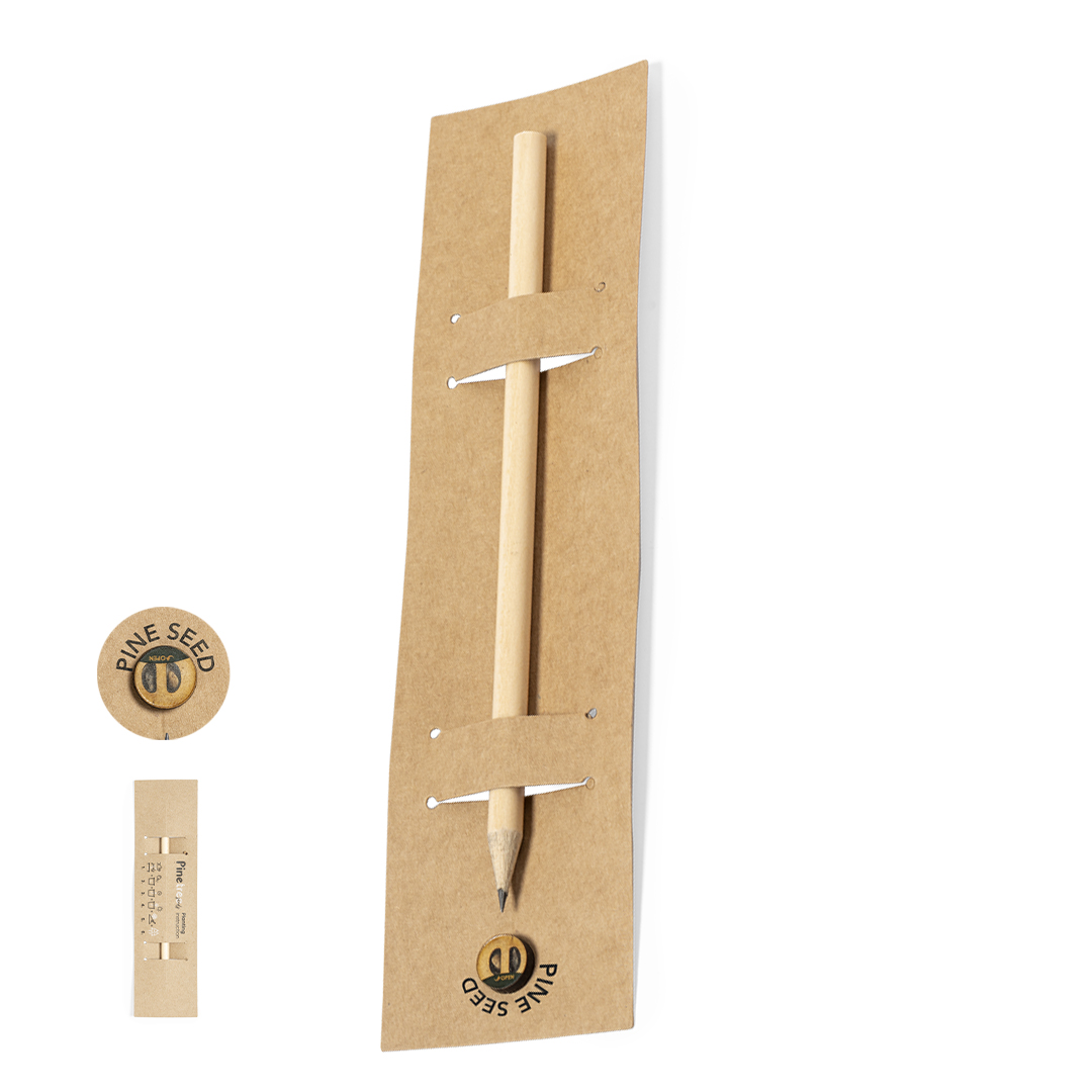 Lápiz semillas personalizado Etesio de madera con semillas de pino - Oficina - Regalo Promocional Personalizado